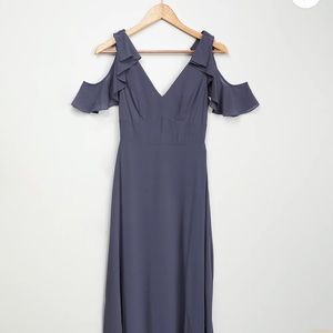 Marvelous Memories Denim Blue Cold-Shoulder Maxi Dress